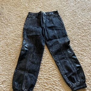Alice and Olivia Black Denim Jeans with leather detailing.